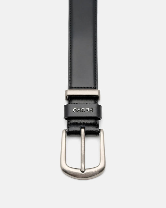 Slim Leather Pin Belt - Black