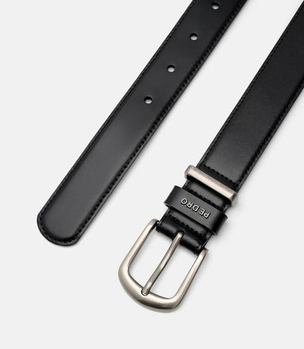 Slim Leather Pin Belt - Black