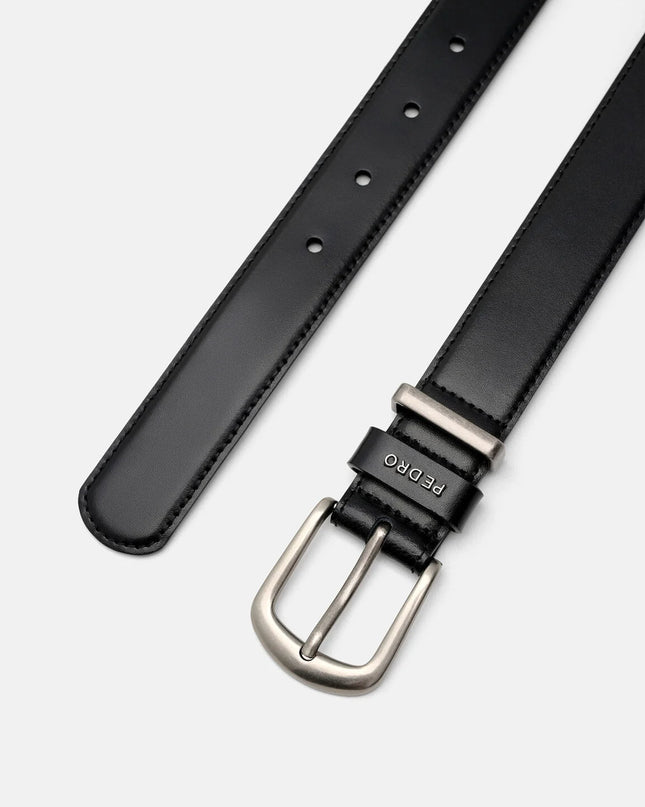 Slim Leather Pin Belt - Black