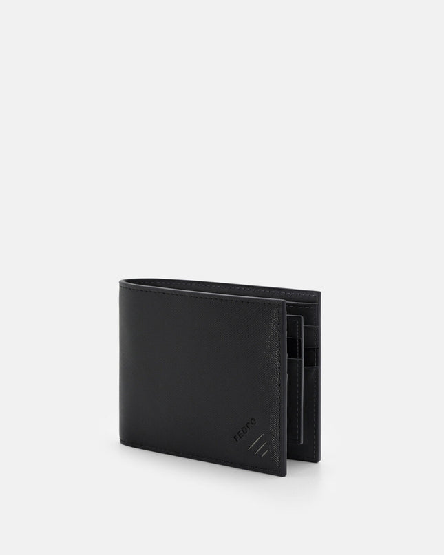 Leather Bi-Fold Wallet with Insert - Black Saffiano