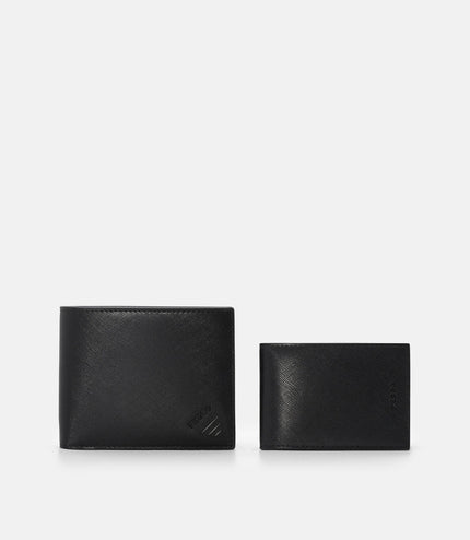 Leather Bi-Fold Wallet with Insert - Black Saffiano