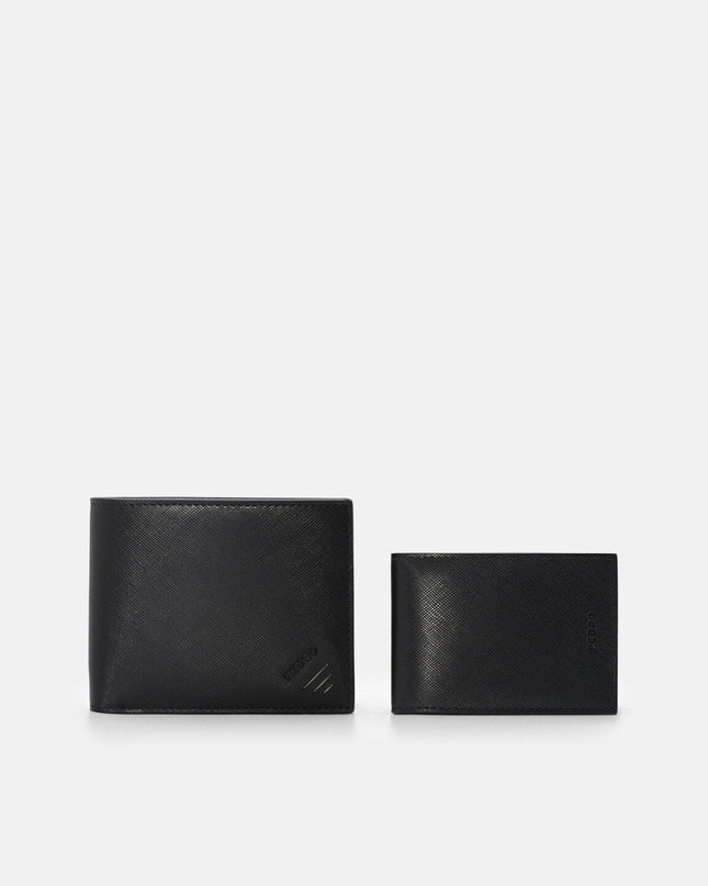 Leather Bi-Fold Wallet with Insert - Black Saffiano
