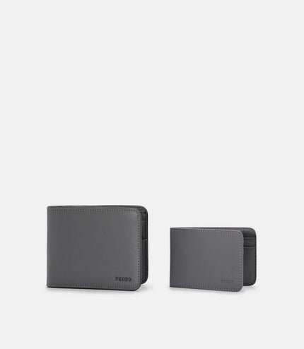 Leather Bi-Fold Wallet with Insert - Grey