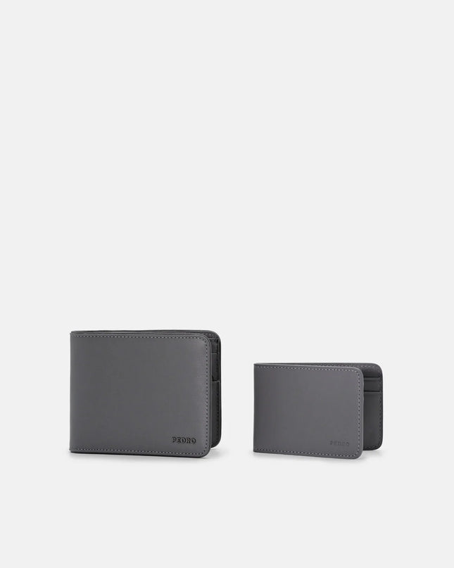 Leather Bi-Fold Wallet with Insert - Grey
