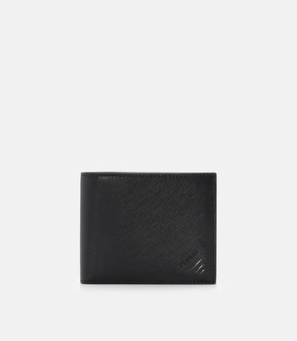 Leather Bi-Fold Flip Wallet - Black Saffiano