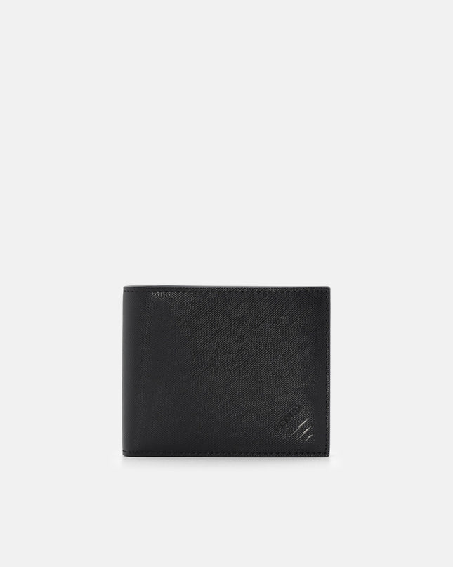 Leather Bi-Fold Flip Wallet - Black Saffiano