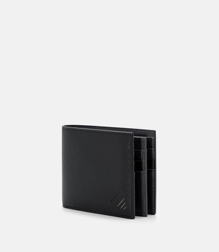 Leather Bi-Fold Flip Wallet - Black Saffiano
