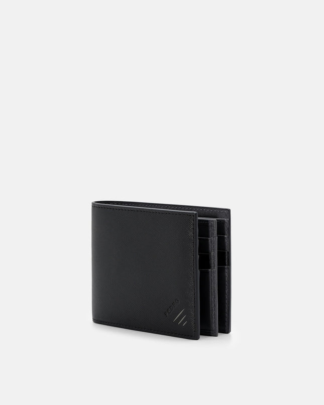 Leather Bi-Fold Flip Wallet - Black Saffiano