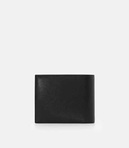 Leather Bi-Fold Flip Wallet - Black Saffiano