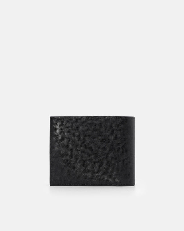 Leather Bi-Fold Flip Wallet - Black Saffiano