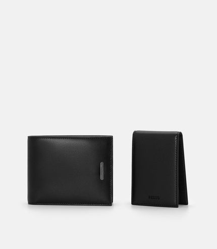 Leather Folding Wallet with Insert - Black