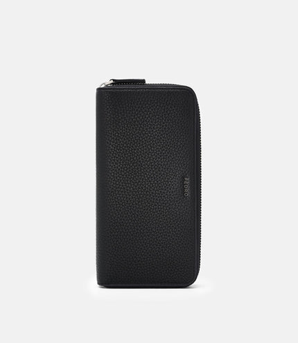Leather Long Wallet - Black Tumble