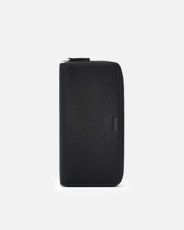 Leather Long Wallet - Black Tumble