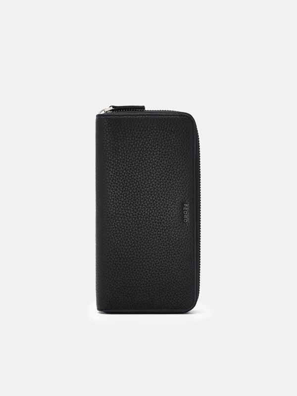 Leather Long Wallet - Black Tumble