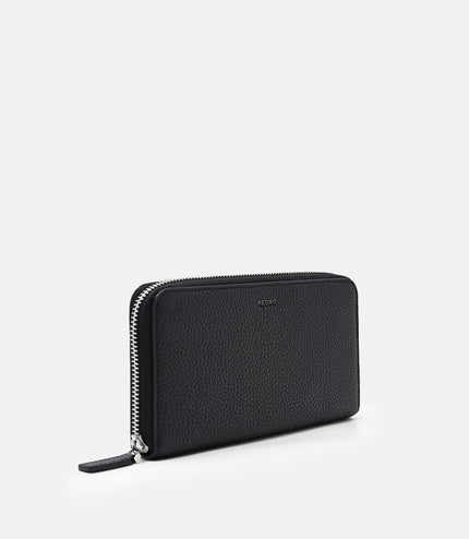 Leather Long Wallet - Black Tumble