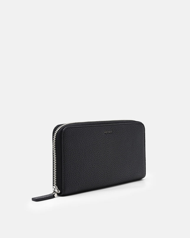 Leather Long Wallet - Black Tumble