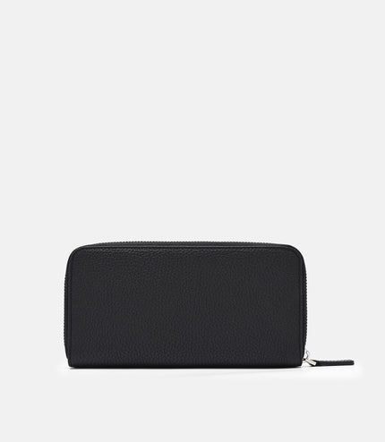 Leather Long Wallet - Black Tumble