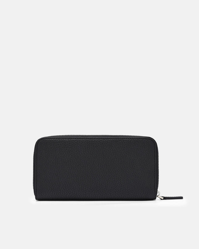Leather Long Wallet - Black Tumble