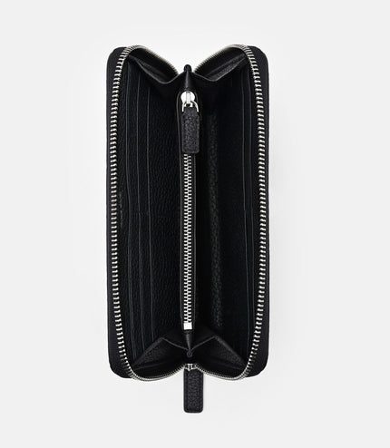 Leather Long Wallet - Black Tumble