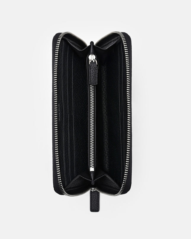 Leather Long Wallet - Black Tumble