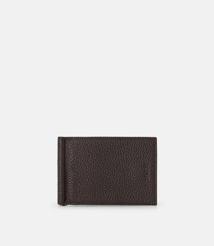 Embossed Leather Bi-Fold Card Holder with Money Clip - Espresso Brown Tumble