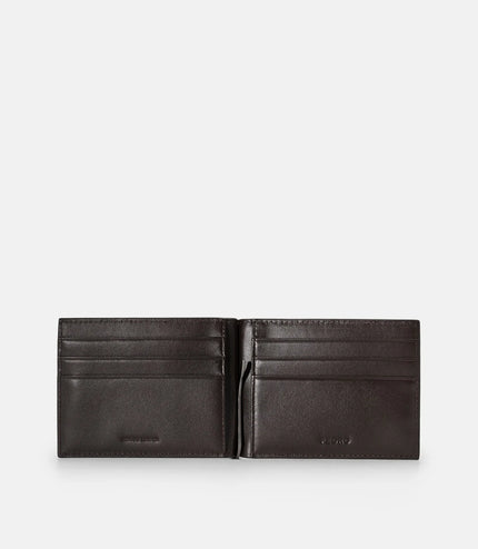 Embossed Leather Bi-Fold Card Holder with Money Clip - Espresso Brown Tumble