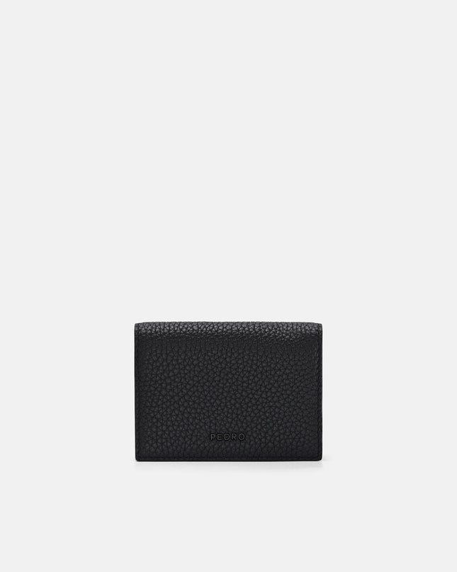 Tumbled Leather Bi-Fold Card Holder - Black Tumble