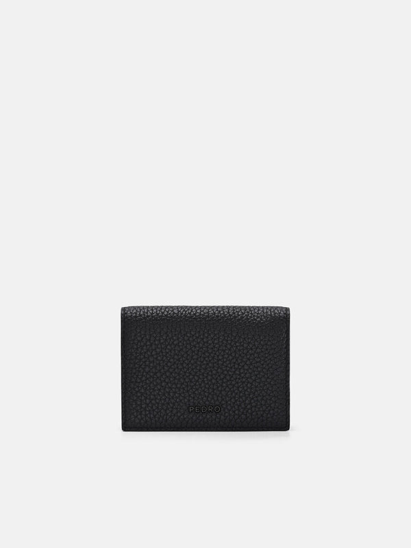 Tumbled Leather Bi-Fold Card Holder - Black Tumble