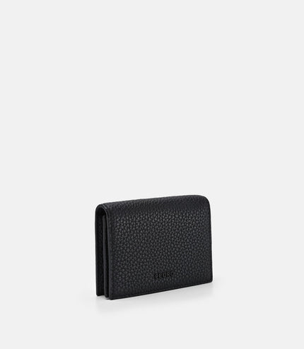 Tumbled Leather Bi-Fold Card Holder - Black Tumble