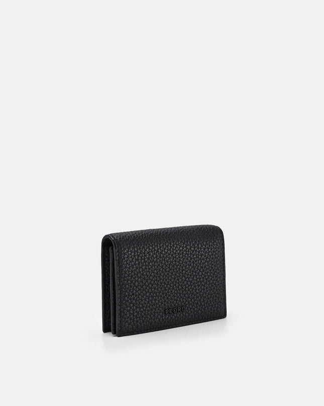 Tumbled Leather Bi-Fold Card Holder - Black Tumble
