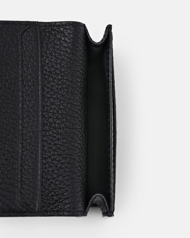 Tumbled Leather Bi-Fold Card Holder - Black Tumble
