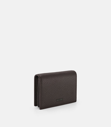 Tumbled Leather Bi-Fold Card Holder - Espresso Brown Tumble