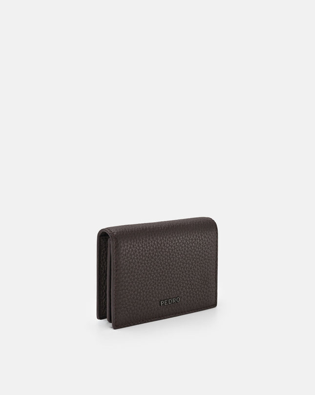 Tumbled Leather Bi-Fold Card Holder - Espresso Brown Tumble