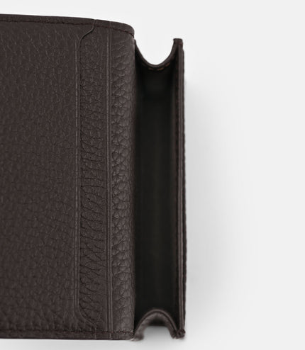Tumbled Leather Bi-Fold Card Holder - Espresso Brown Tumble
