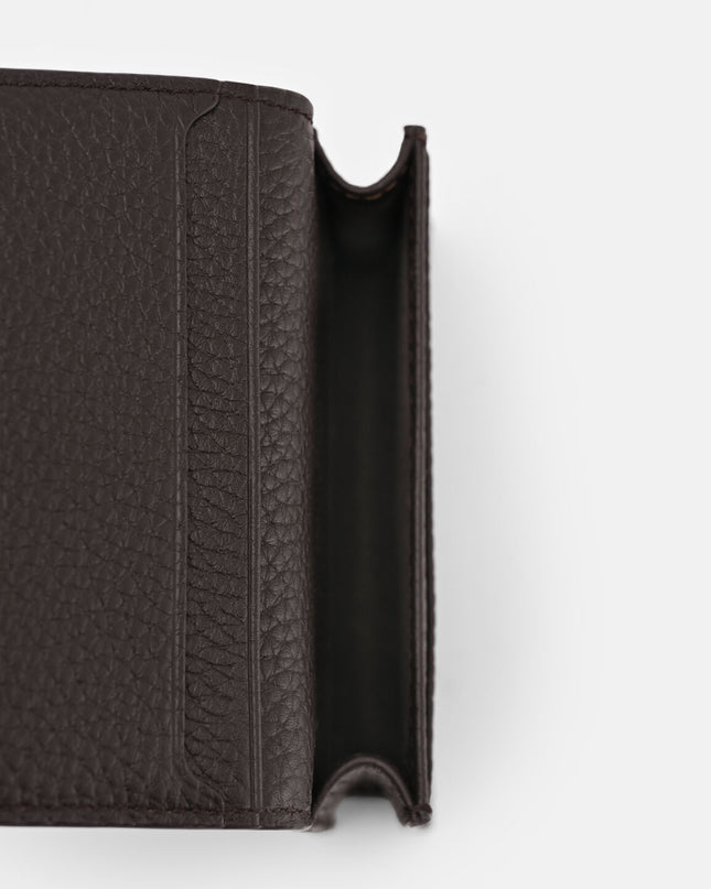 Tumbled Leather Bi-Fold Card Holder - Espresso Brown Tumble