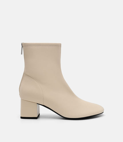 Brooke Leather Heel Boots - Beige