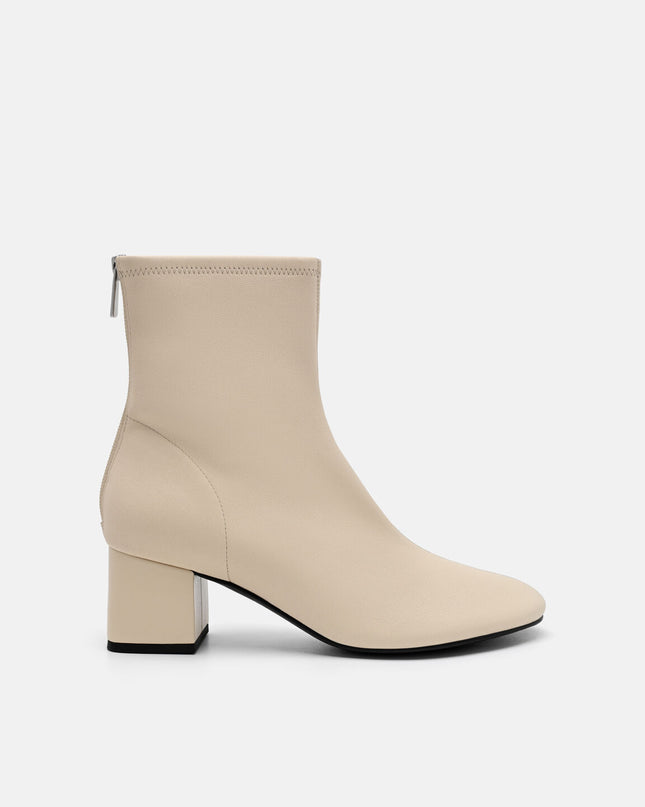 Brooke Leather Heel Boots - Beige