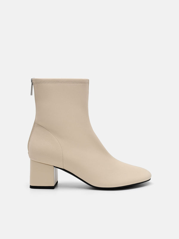 Brooke Leather Heel Boots - Beige