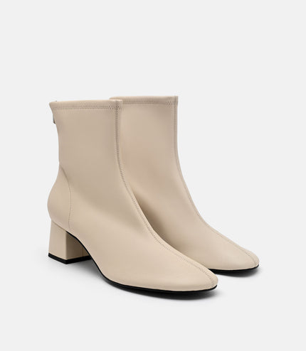 Brooke Leather Heel Boots - Beige