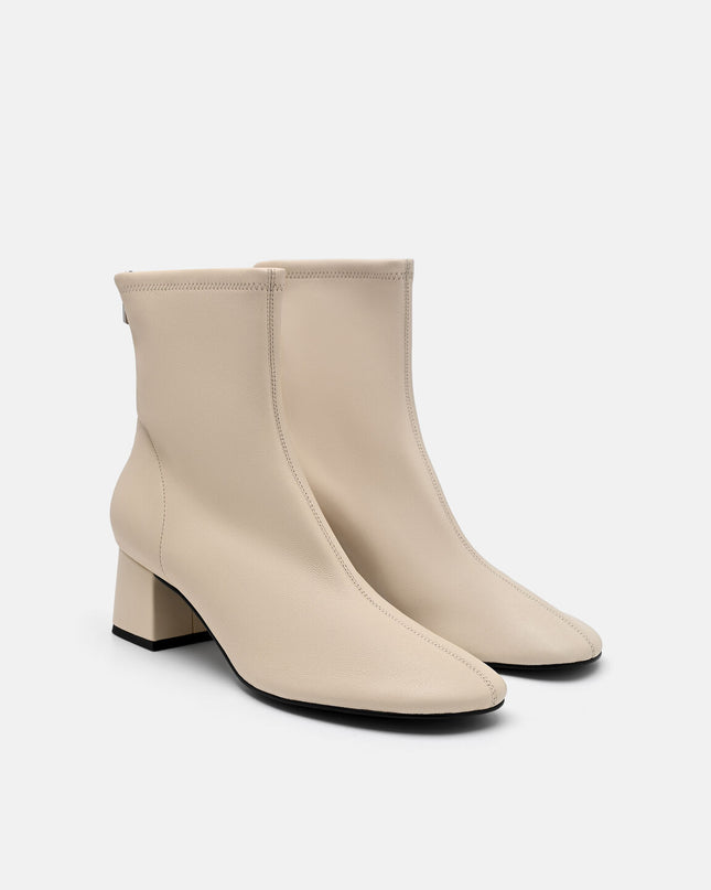 Brooke Leather Heel Boots - Beige