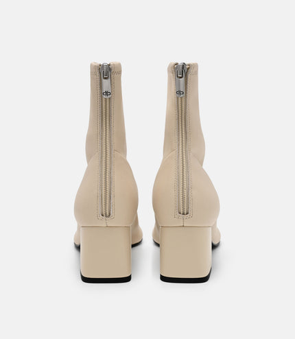 Brooke Leather Heel Boots - Beige