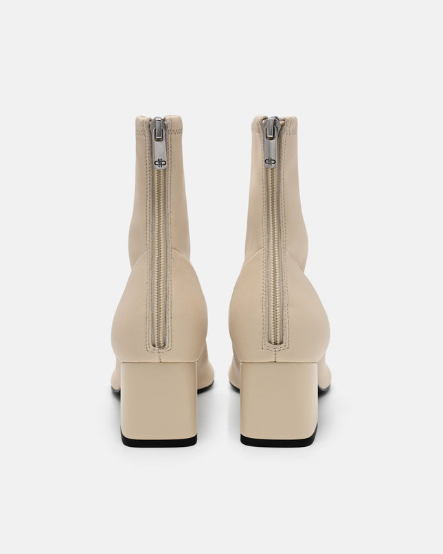 Brooke Leather Heel Boots - Beige
