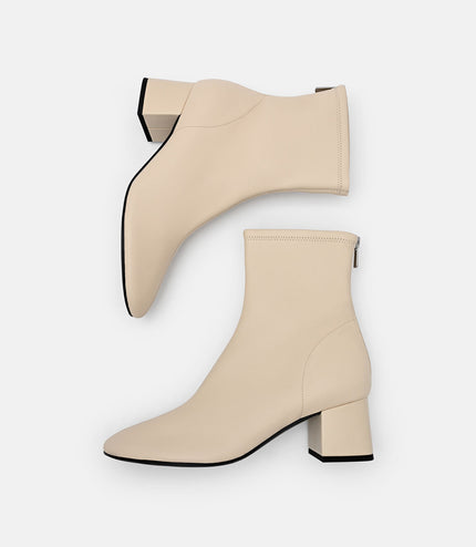 Brooke Leather Heel Boots - Beige