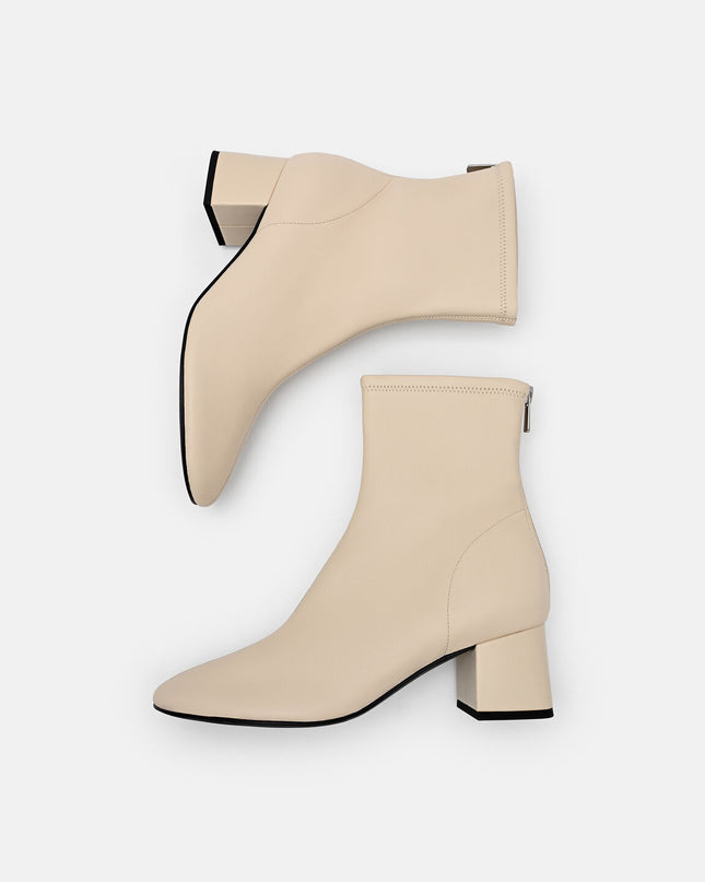 Brooke Leather Heel Boots - Beige