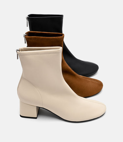 Brooke Leather Heel Boots - Beige