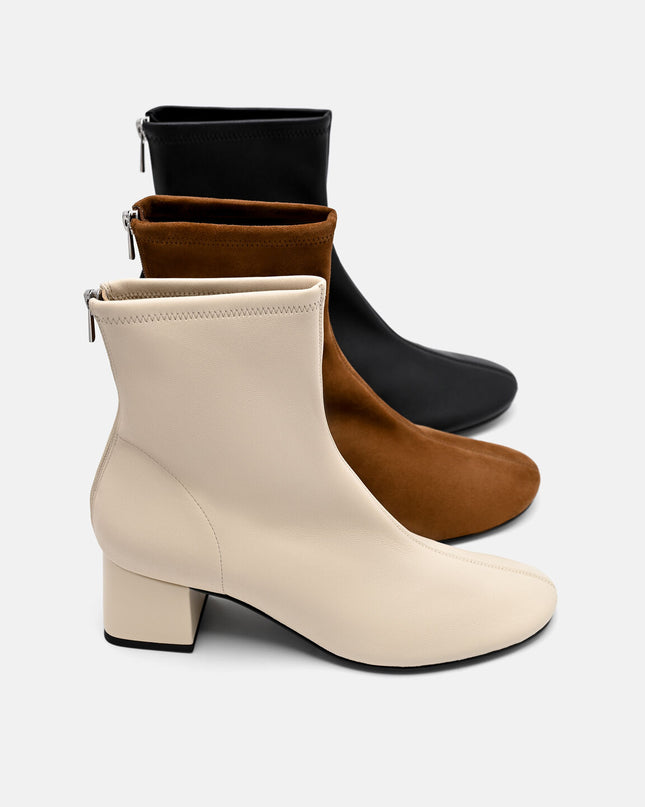 Brooke Leather Heel Boots - Beige