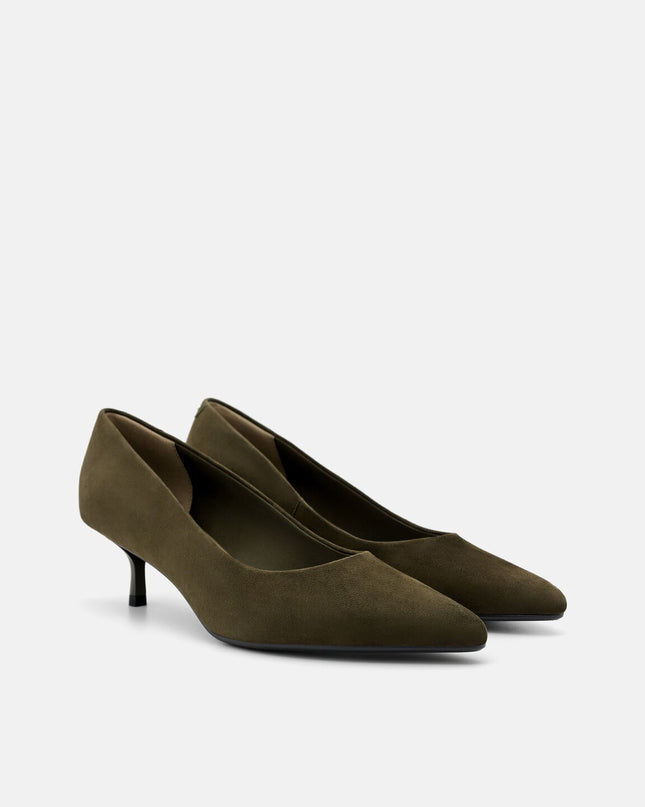 Quinn Leather Heel Pumps - Olive