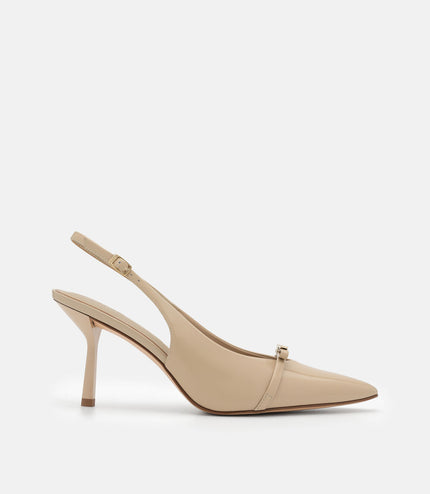 Jeanine Patent Leather Heel Slingback Pumps - Sand Patent