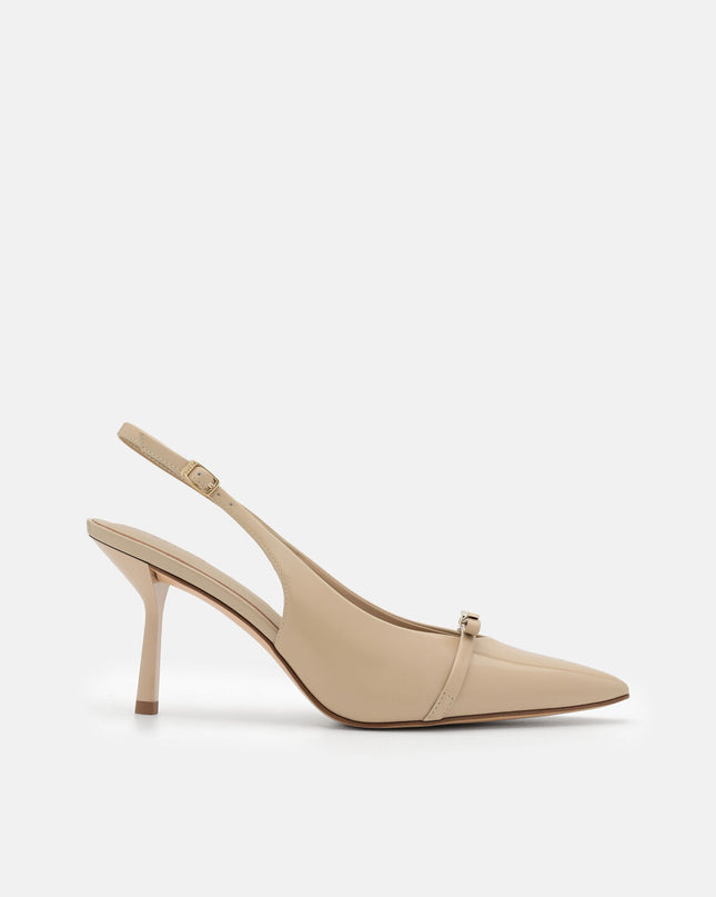 Jeanine Patent Leather Heel Slingback Pumps - Sand Patent