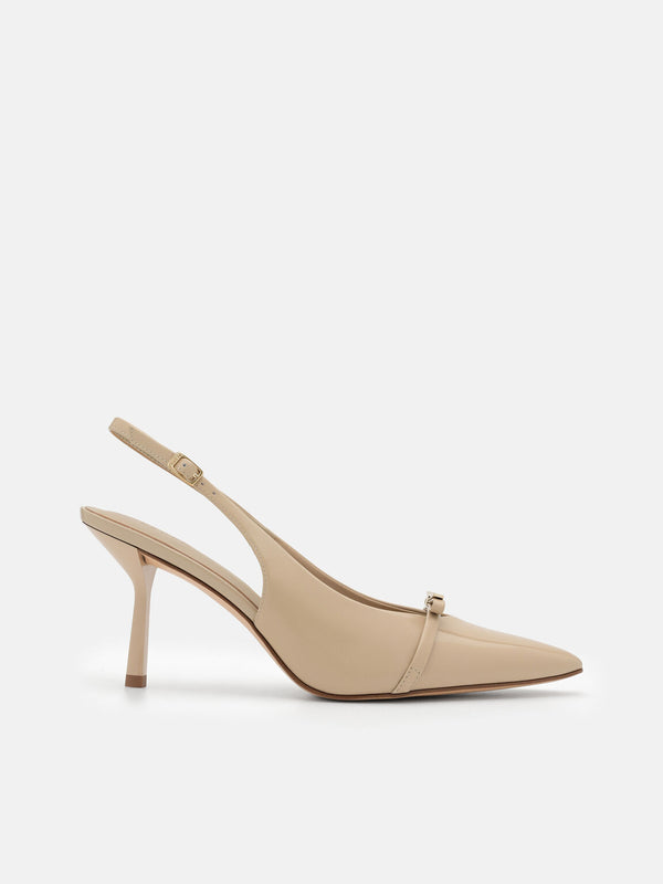 Jeanine Patent Leather Heel Slingback Pumps - Sand Patent